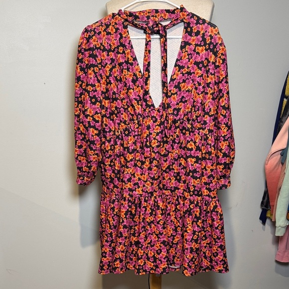 ASOS Vibrant Floral Long Sleeve Dress in Pink and Orange country chic sz 10 TALL - Picture 1 of 4